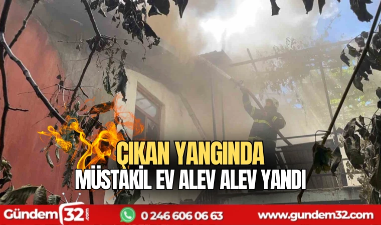 Çıkan yangında müstakil ev alev alev yandı