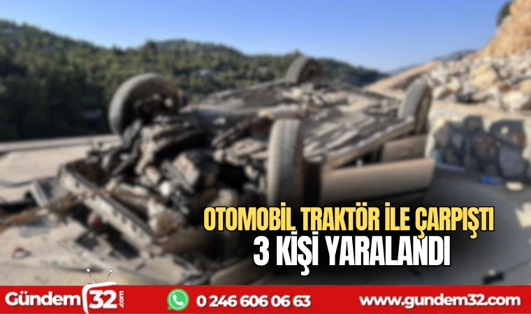 Ticari araç traktöre çarparak ters döndü