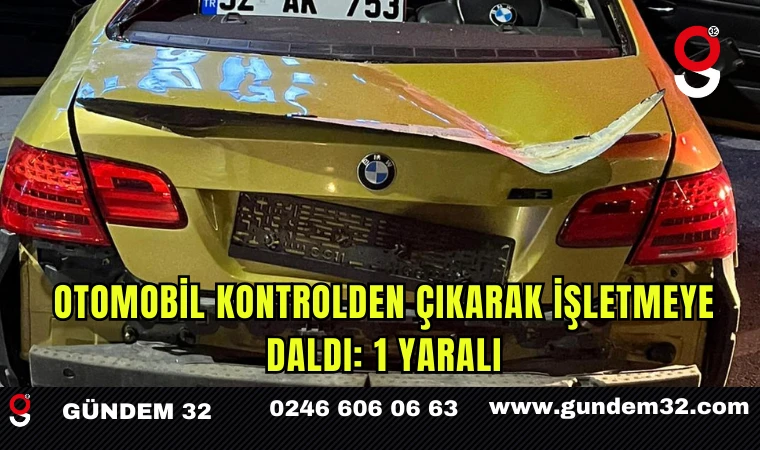 Otomobil Kontrolden Çıkarak İşletmeye Daldı: 1 Yaralı