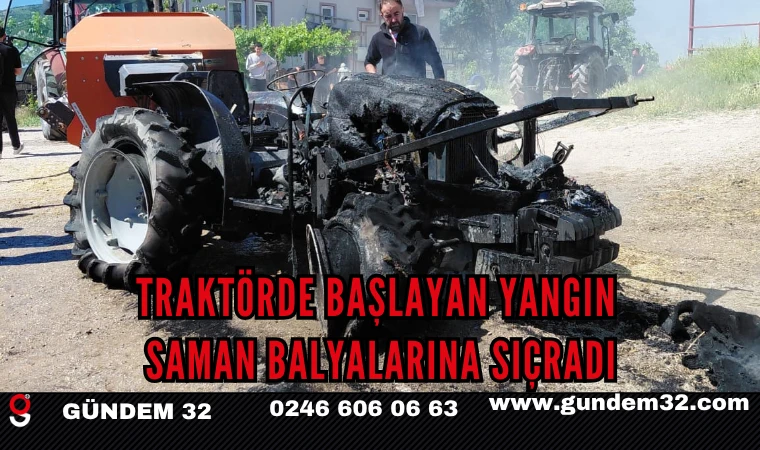 Traktörde Başlayan Yangın Saman Balyalarına Sıçradı