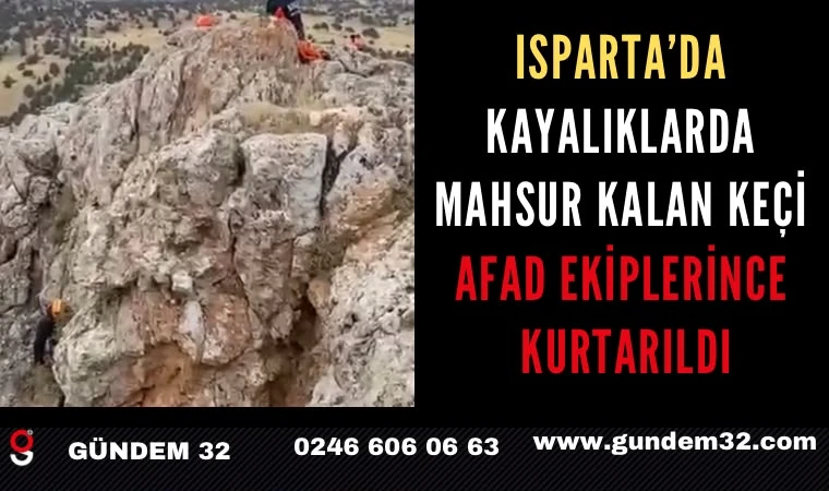 Isparta’da Kayalıklarda Mahsur Kalan Keçi AFAD Ekiplerince Kurtarıldı
