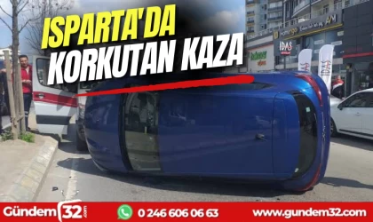 Otomobil Kazada Yan Yattı
