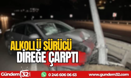 Alkollü sürücü direğe çarptı