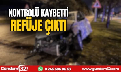 Kaza yapan araç refüje çıktı