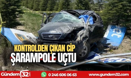 Kontrolden çıkan cip şarampole uçtu