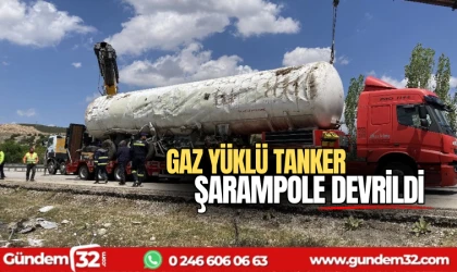 Gaz yüklü tanker şarampole devrildi