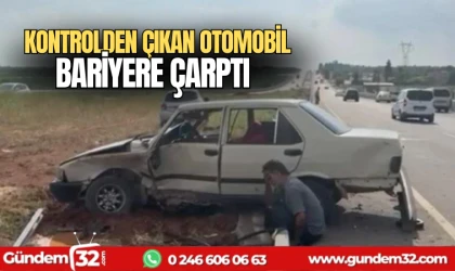 Kontrolden çıkan otomobil bariyere çarptı