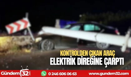Kontrolden çıkan araç direğe çarptı