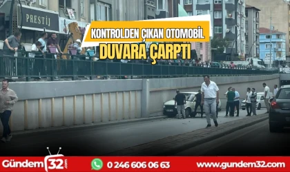 kontrolden çıkan otomobil duvara çarptı