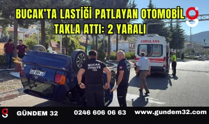 Bucak’ta lastiği patlayan otomobil takla attı: 2 yaralı