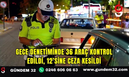 Gece denetiminde 36 araç kontrol edildi, 12’sine ceza kesildi
