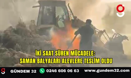 İki Saat Süren Mücadele: Saman Balyaları Alevlere Teslim Oldu