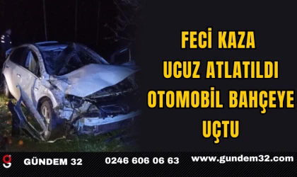 Feci Kaza Ucuz Atlatıldı: Otomobil Bahçeye Uçtu