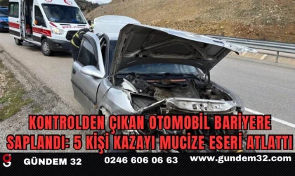 Kontrolden çıkan otomobil bariyere saplandı: 5 kişi kazayı mucize eseri atlattı