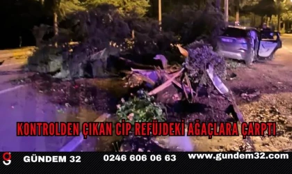 Atabey’de Kontrolden Çıkan Cip Ağaçlara Çarptı