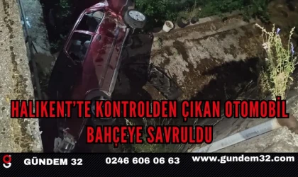 Halıkent’te Kontrolden Çıkan Otomobil Bahçeye Savruldu