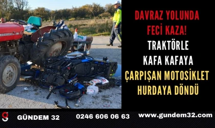 Davraz Yolunda Feci Kaza! Traktörle Kafa Kafaya Çarpışan Motosiklet Hurdaya Döndü